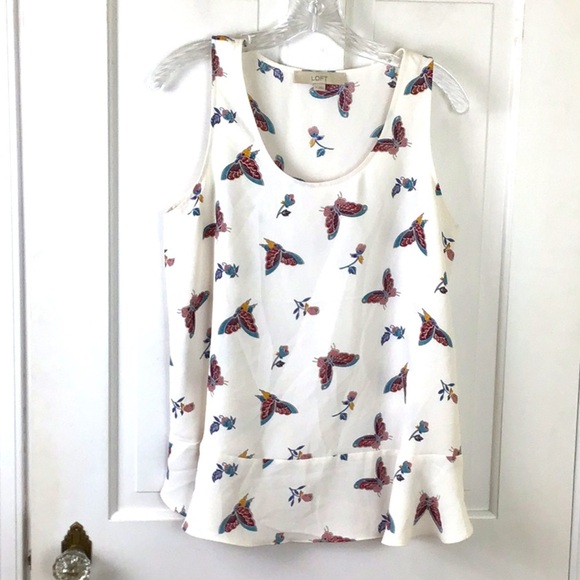 LOFT Cream and Blue Peplum Tank Top - Picture 2 of 7